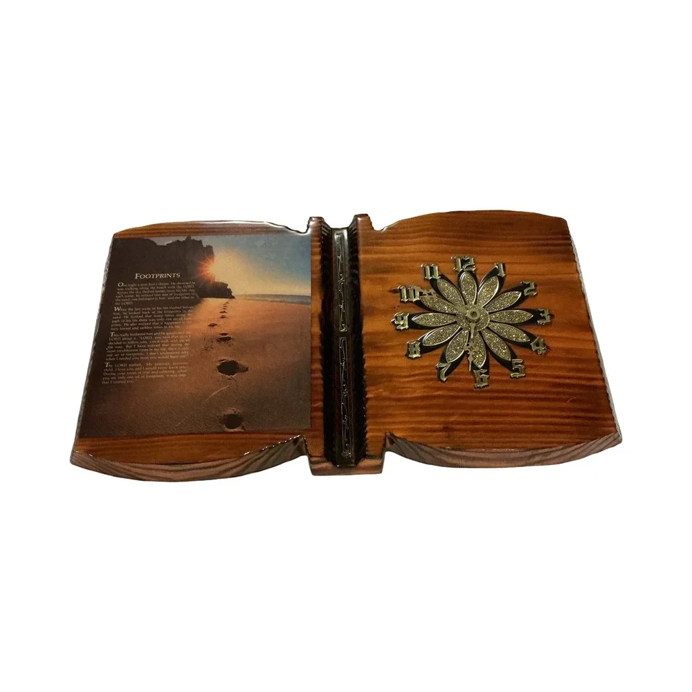 Vintage Wood Footprints in the Sand Poem Wall Plaque Clock Rustic Decor 19.5in